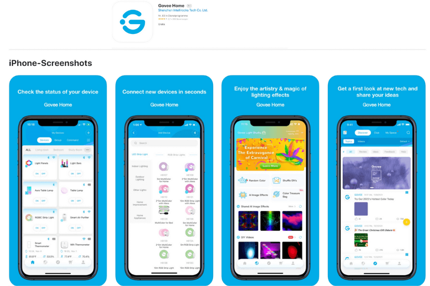 Govee Home App steht im App-Store zum Download bereit